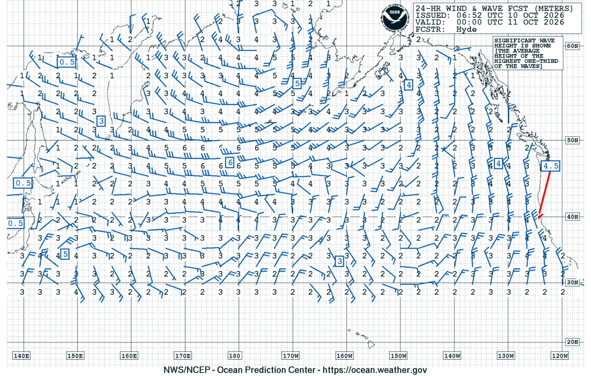 North Pacific 24 Hour Wind & Wave Forecast