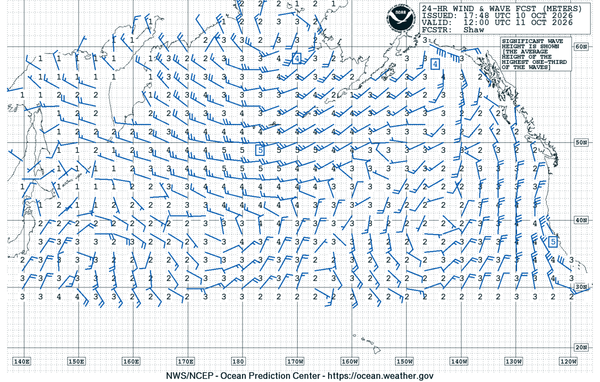 North Pacific 24 Hour Wind & Wave Forecast