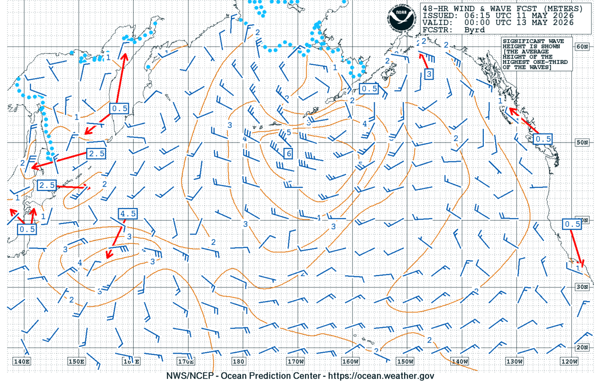 North Pacific 48 Hour Wind & Wave Forecast