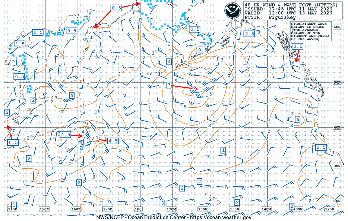 North Pacific 48 Hour Wind & Wave Forecast