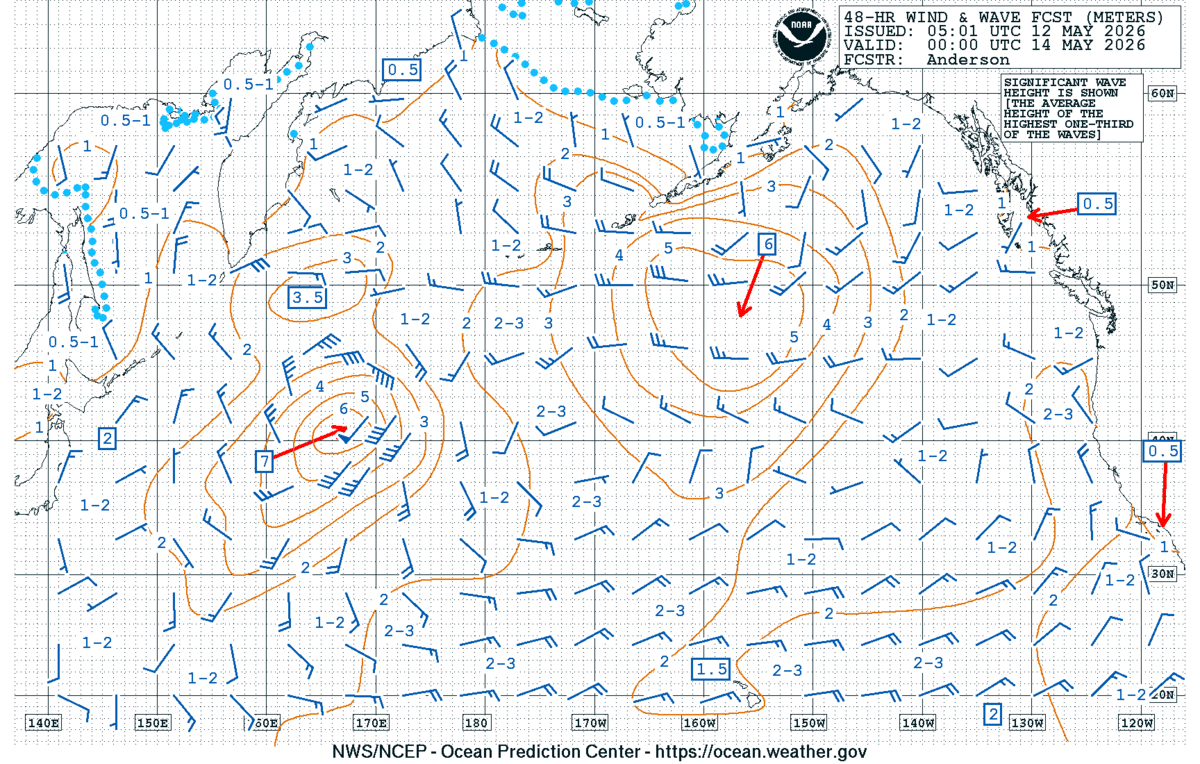 North Pacific 48 Hour Wind & Wave Forecast