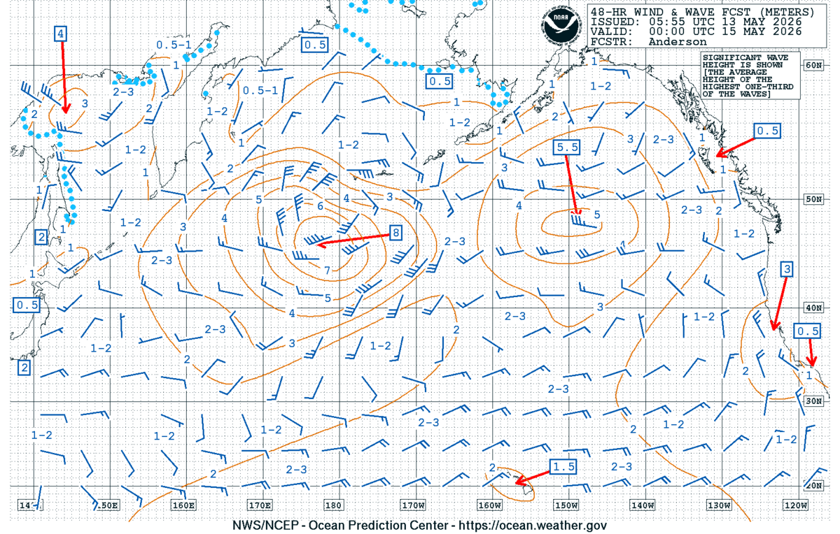 North Pacific 48 Hour Wind & Wave Forecast