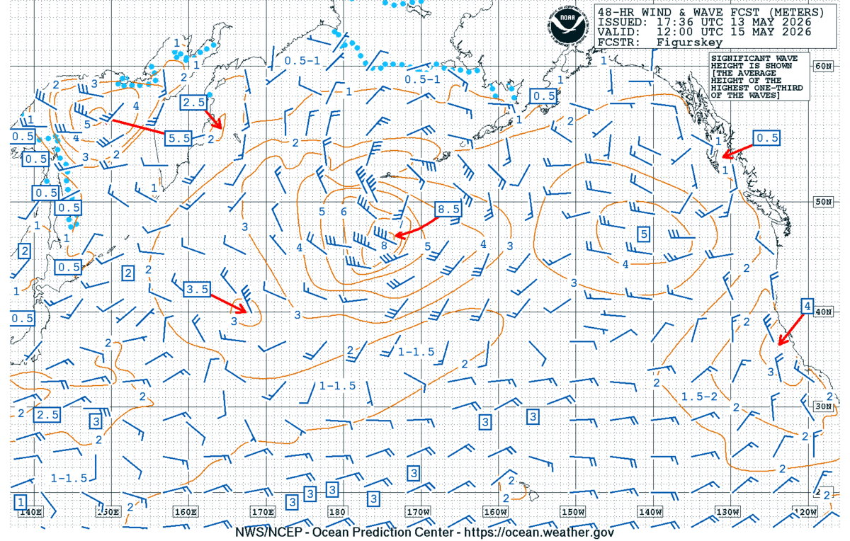 North Pacific 48 Hour Wind & Wave Forecast