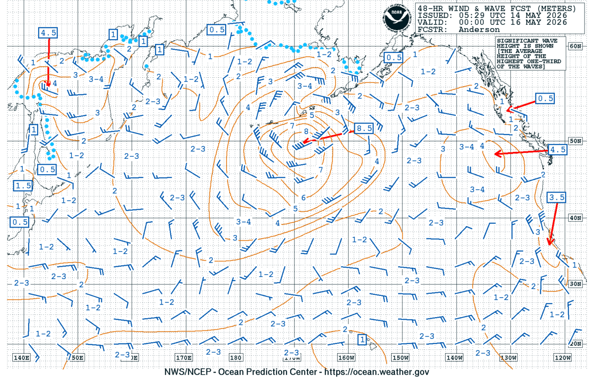 North Pacific 48 Hour Wind & Wave Forecast