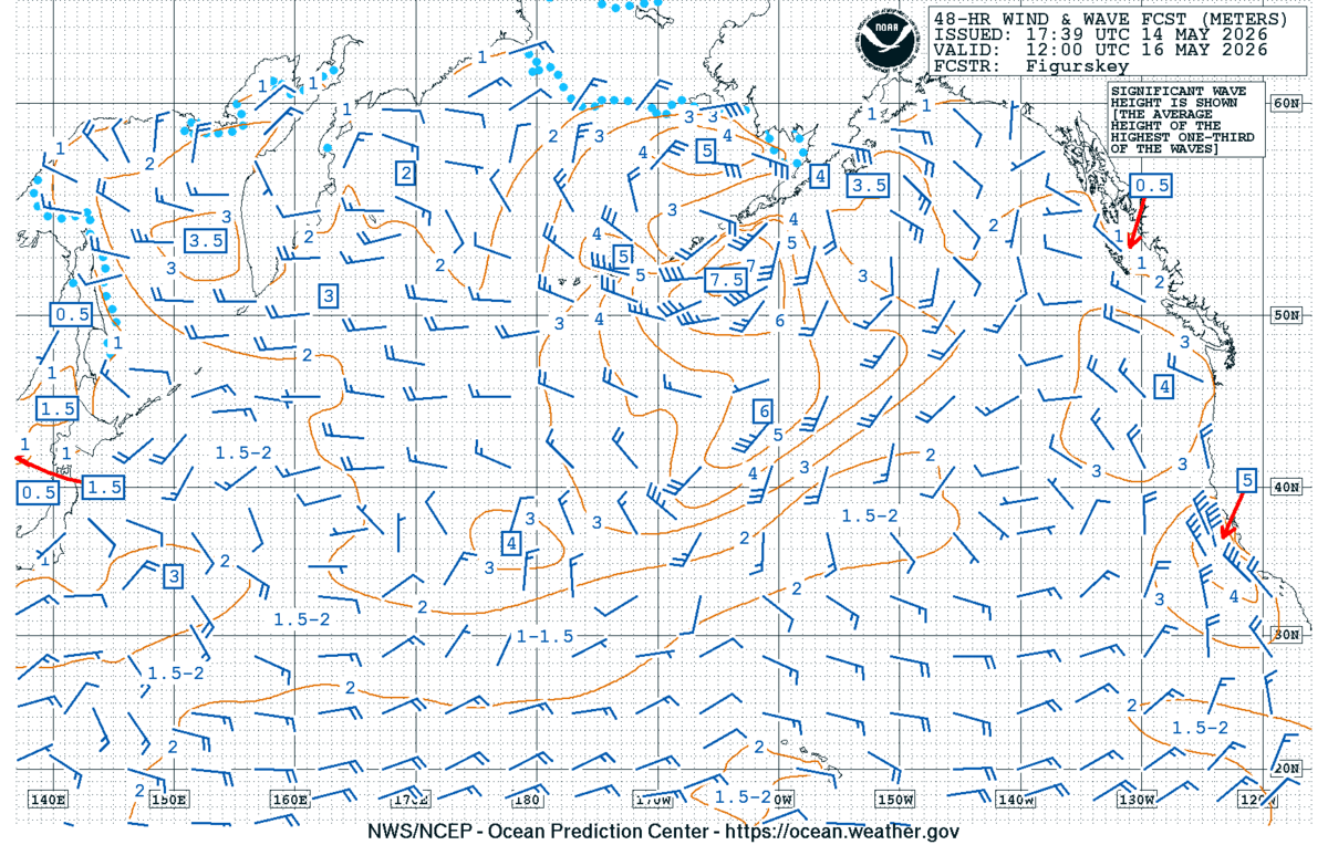 North Pacific 48 Hour Wind & Wave Forecast