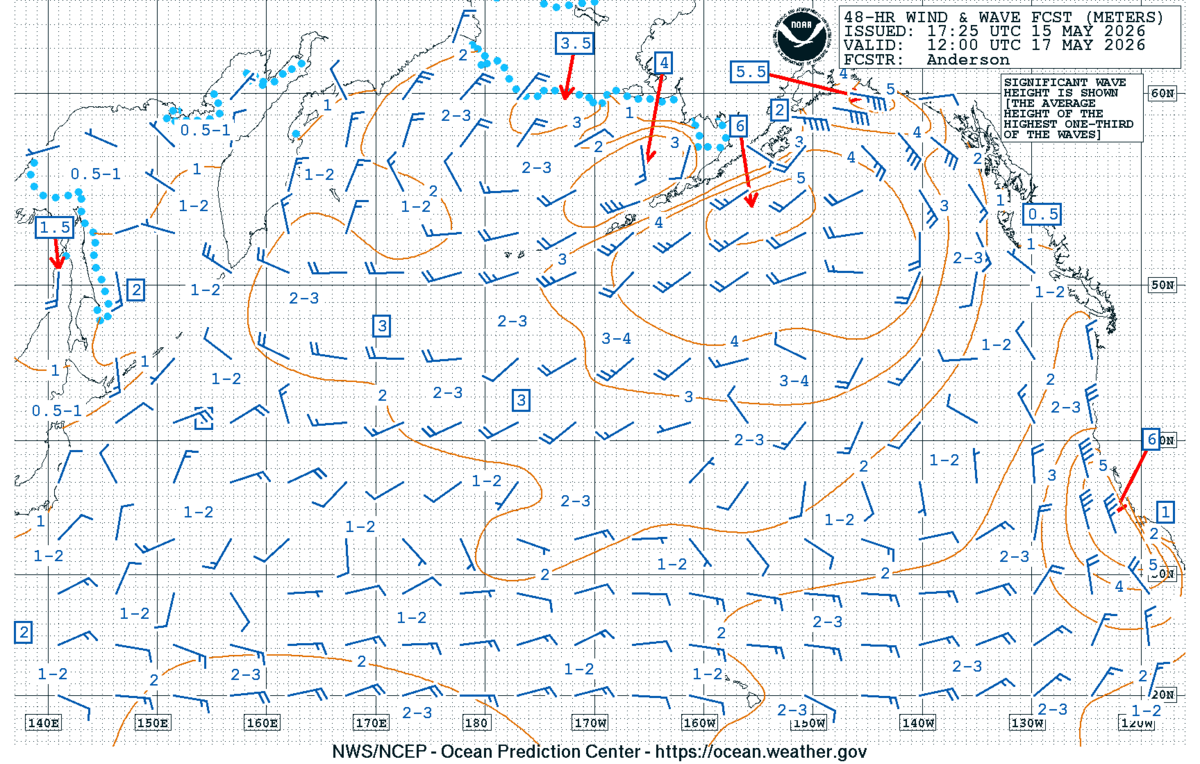 North Pacific 48 Hour Wind & Wave Forecast