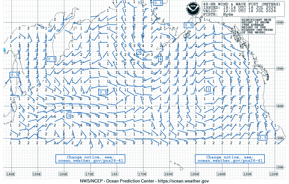 North Pacific 48 Hour Wind & Wave Forecast