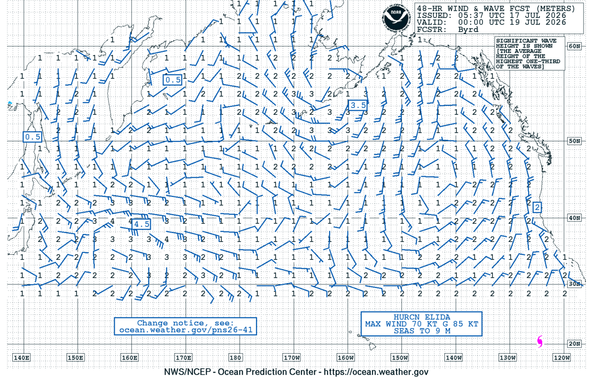 North Pacific 48 Hour Wind & Wave Forecast
