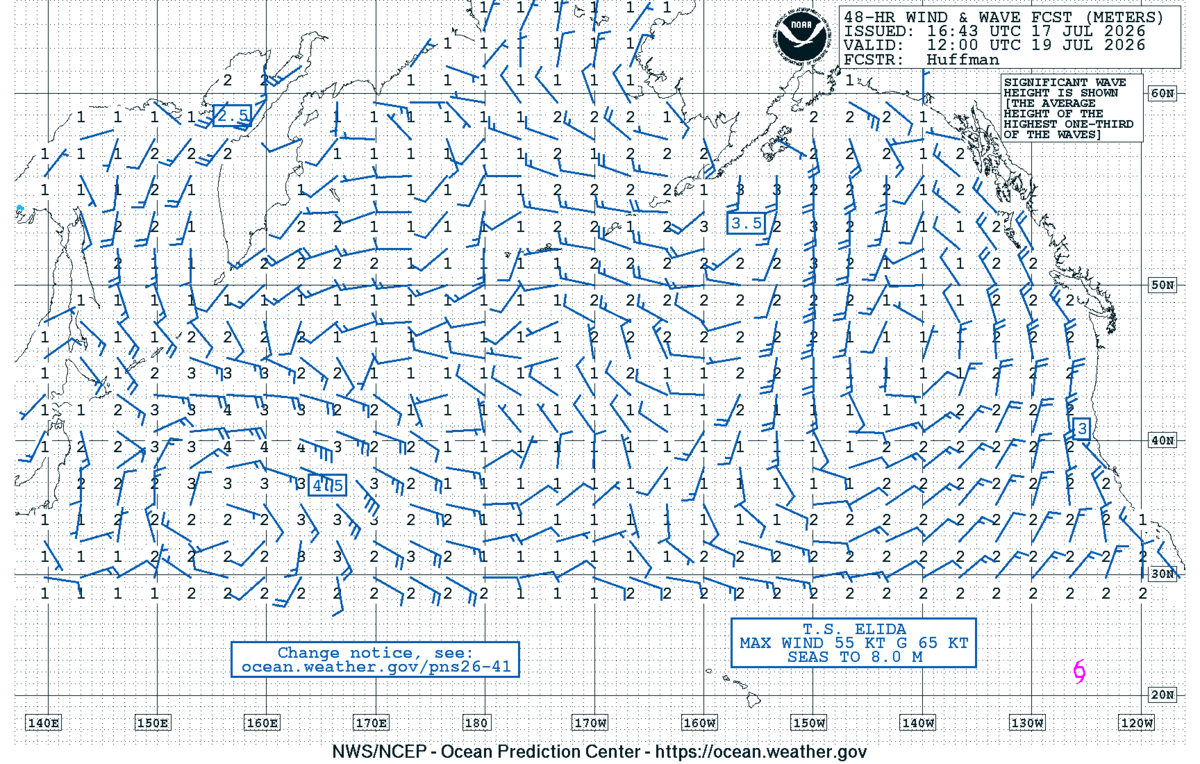 North Pacific 48 Hour Wind & Wave Forecast