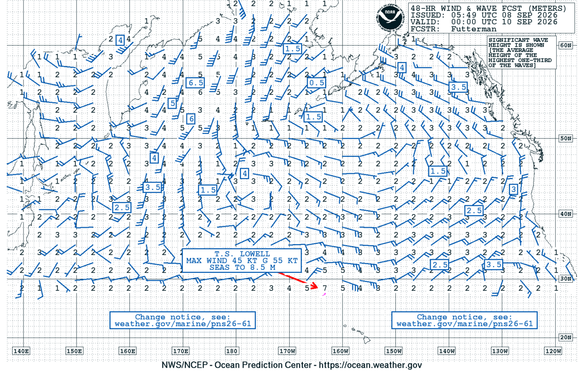 North Pacific 48 Hour Wind & Wave Forecast