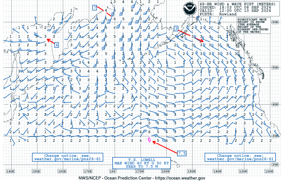 North Pacific 48 Hour Wind & Wave Forecast