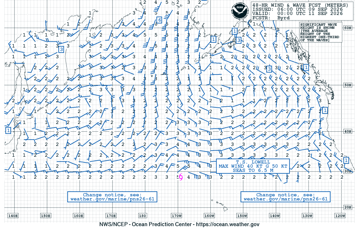 North Pacific 48 Hour Wind & Wave Forecast