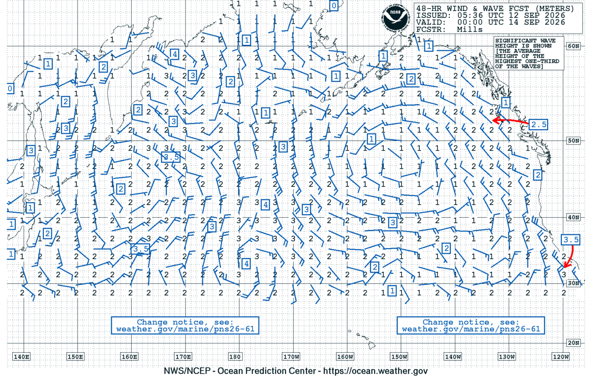 North Pacific 48 Hour Wind & Wave Forecast