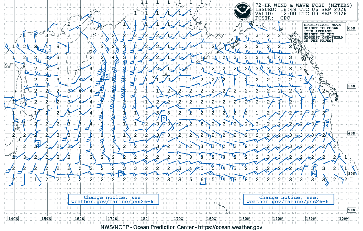 North Pacific 72 Hour Wind & Wave Forecast