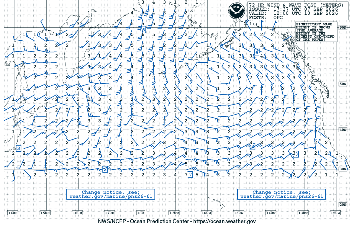 North Pacific 72 Hour Wind & Wave Forecast