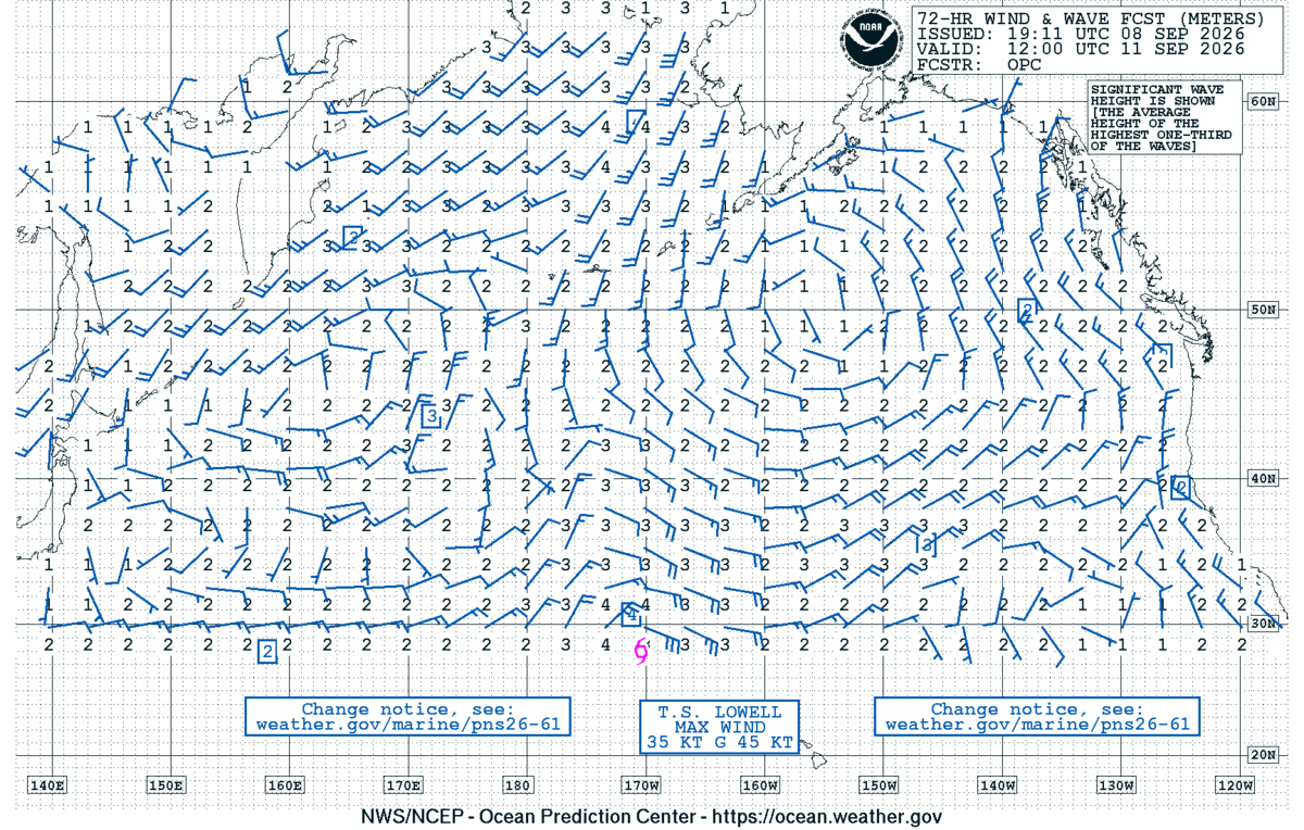 North Pacific 72 Hour Wind & Wave Forecast