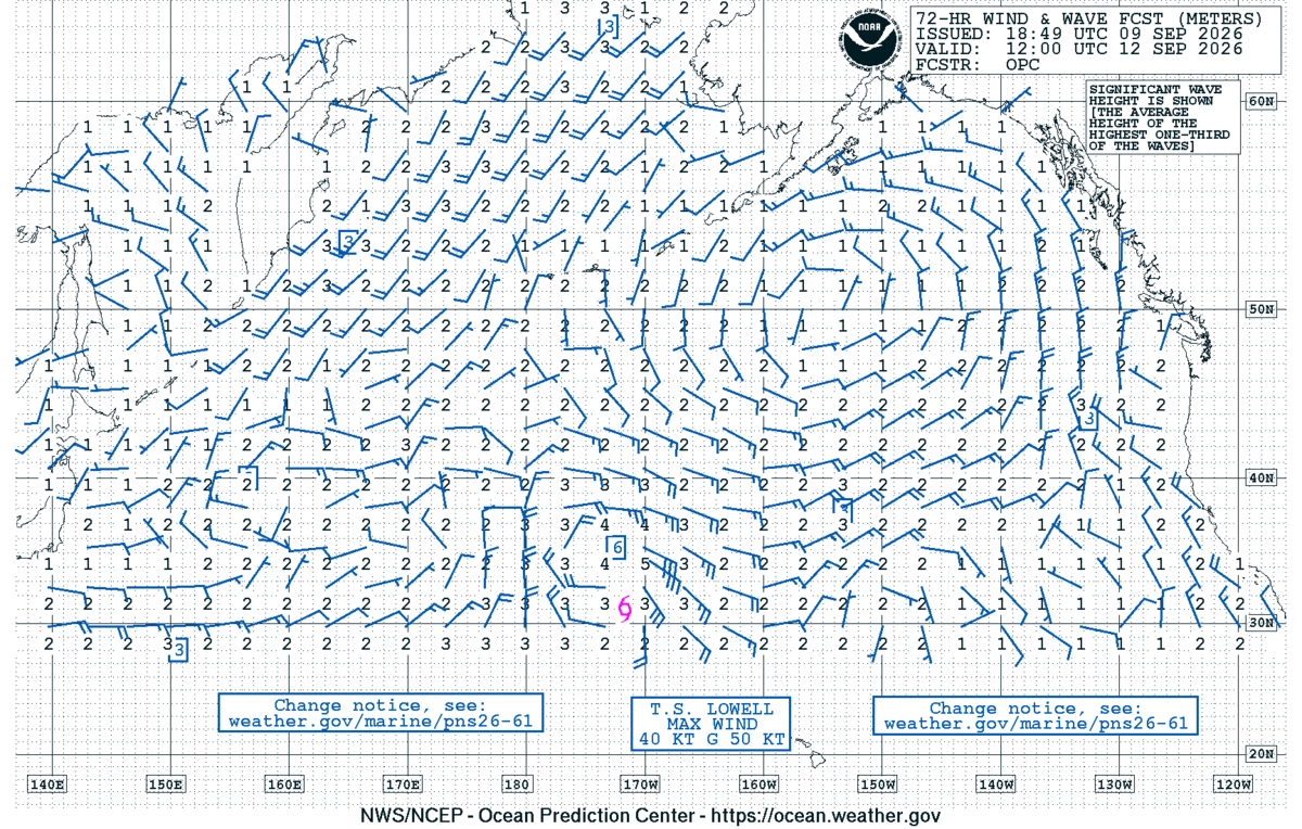 North Pacific 72 Hour Wind & Wave Forecast