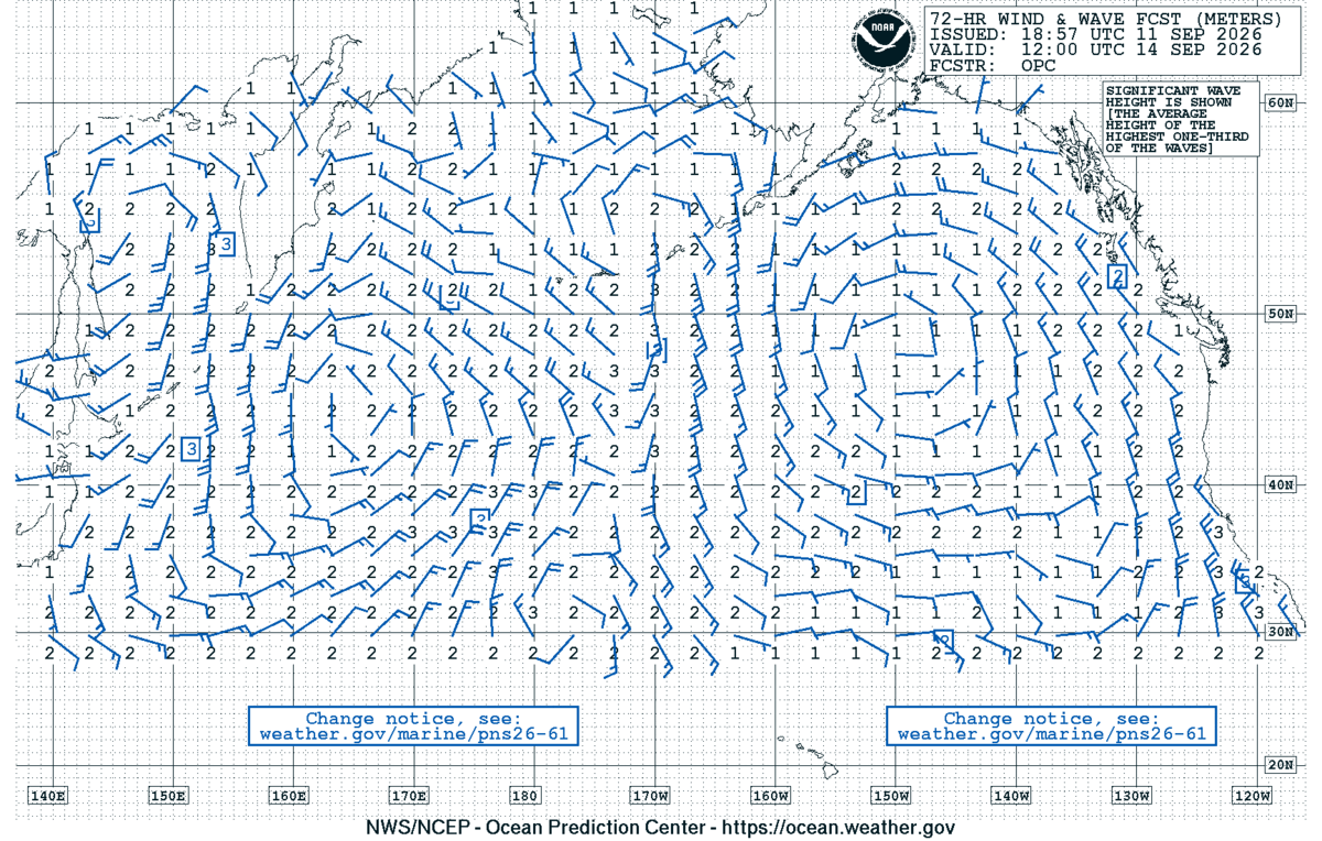 North Pacific 72 Hour Wind & Wave Forecast