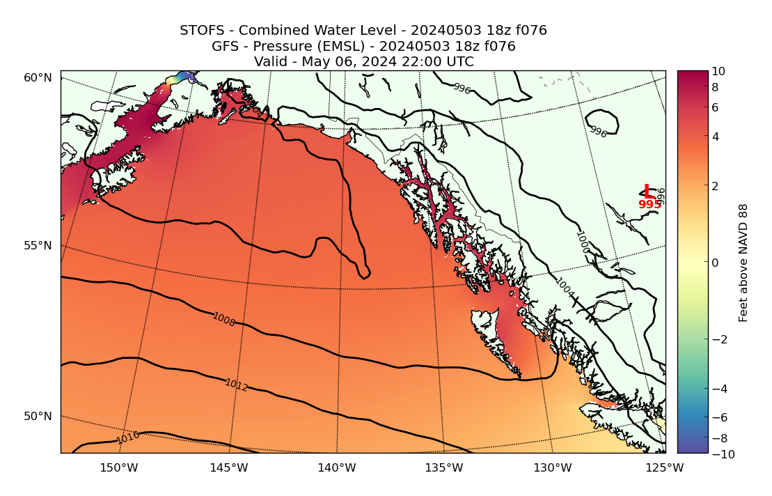 STOFS 76 Hour Total Water Level image (ft)