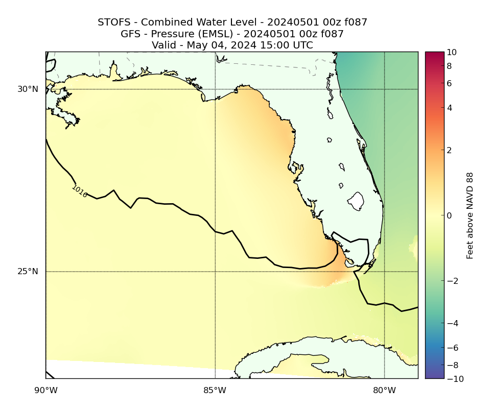 STOFS 87 Hour Total Water Level image (ft)