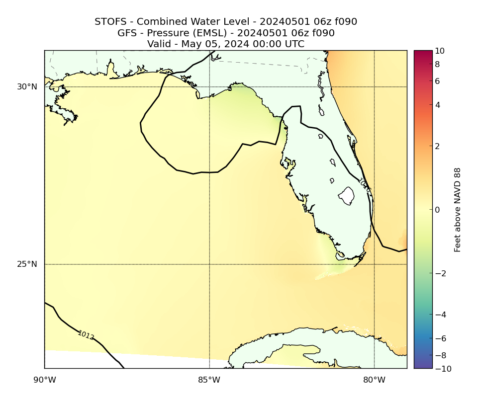 STOFS 90 Hour Total Water Level image (ft)