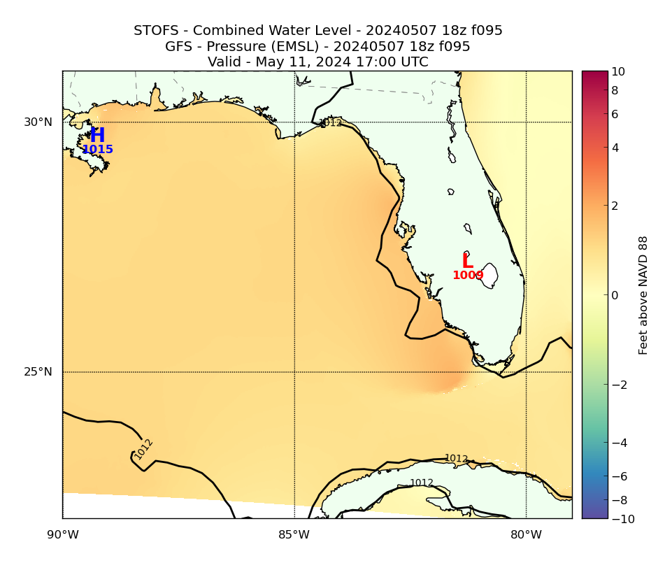 STOFS 95 Hour Total Water Level image (ft)