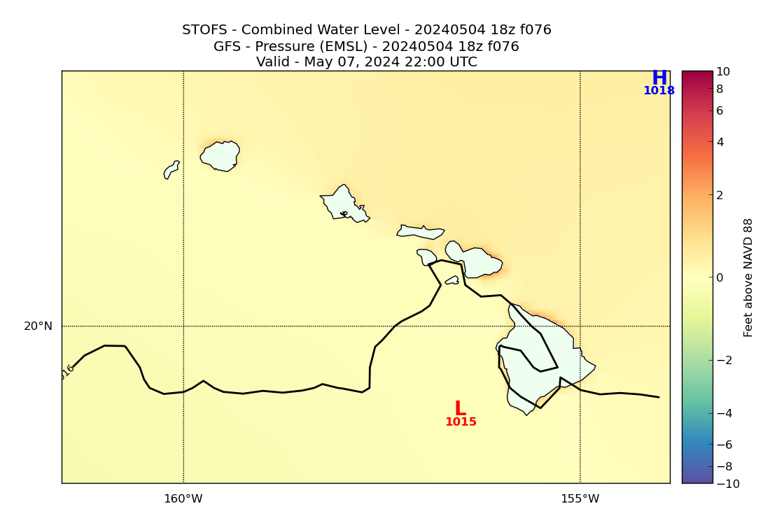 STOFS 76 Hour Total Water Level image (ft)