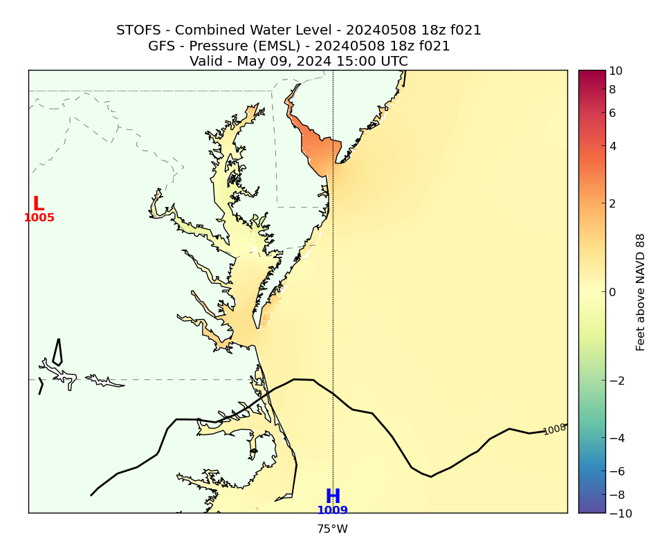 STOFS 21 Hour Total Water Level image (ft)