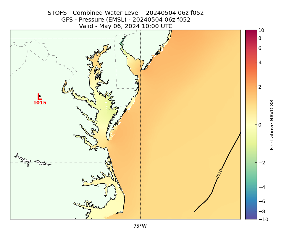 STOFS 52 Hour Total Water Level image (ft)