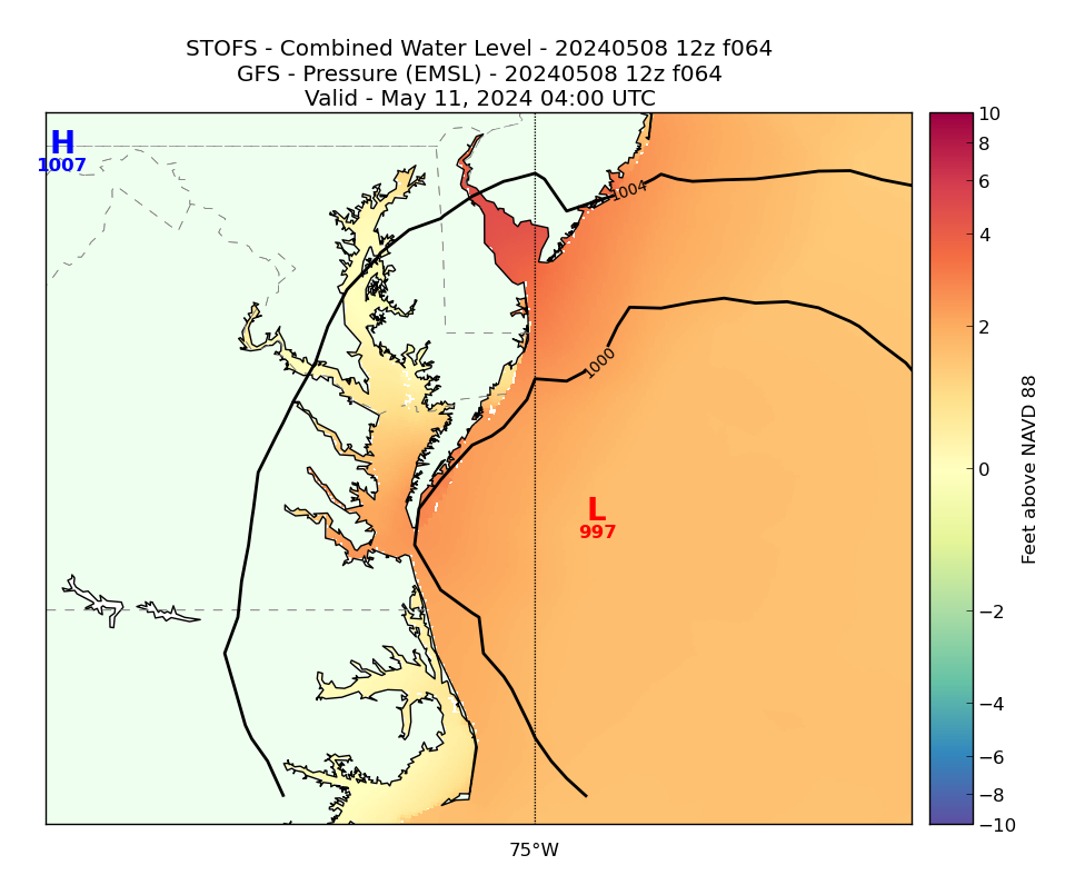 STOFS 64 Hour Total Water Level image (ft)