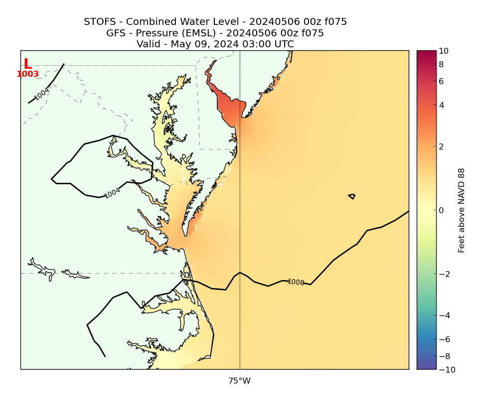 STOFS 75 Hour Total Water Level image (ft)
