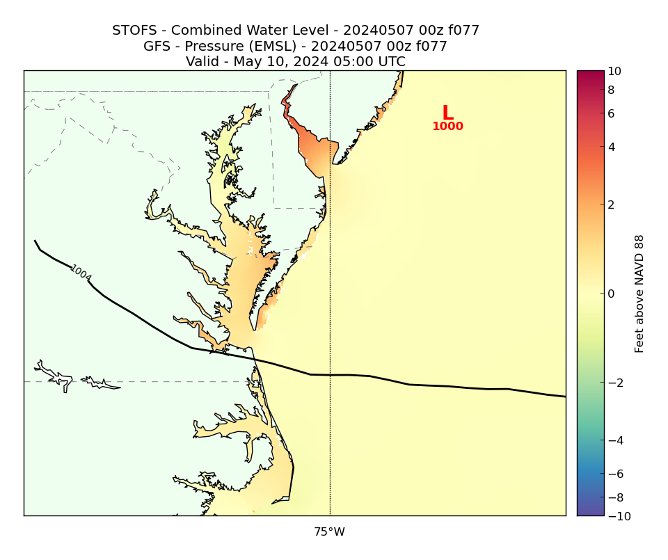 STOFS 77 Hour Total Water Level image (ft)