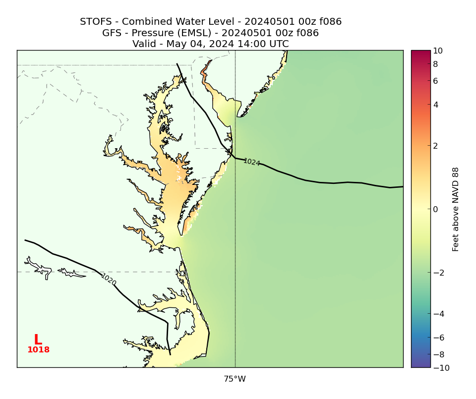 STOFS 86 Hour Total Water Level image (ft)