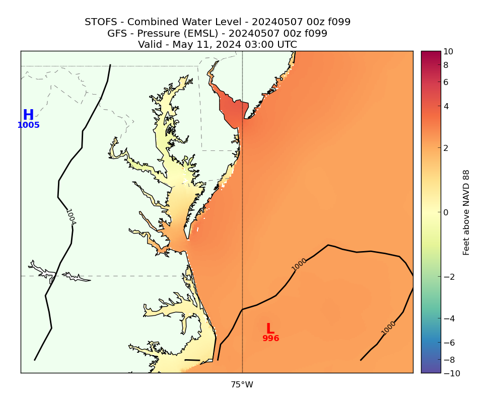 STOFS 99 Hour Total Water Level image (ft)