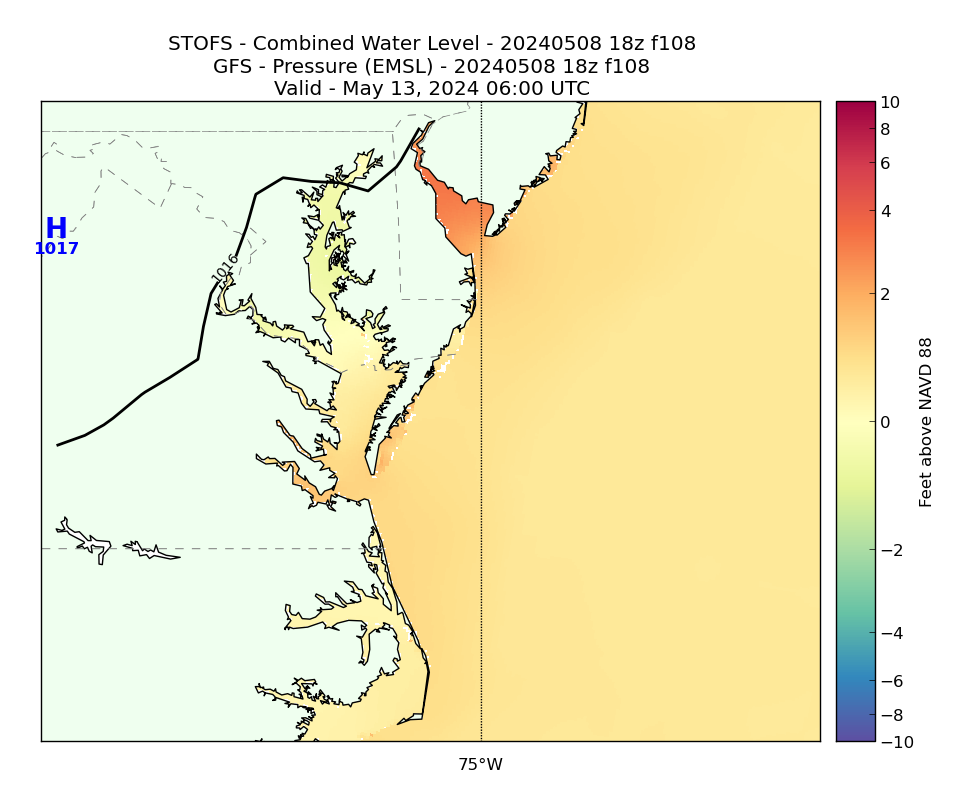 STOFS 108 Hour Total Water Level image (ft)