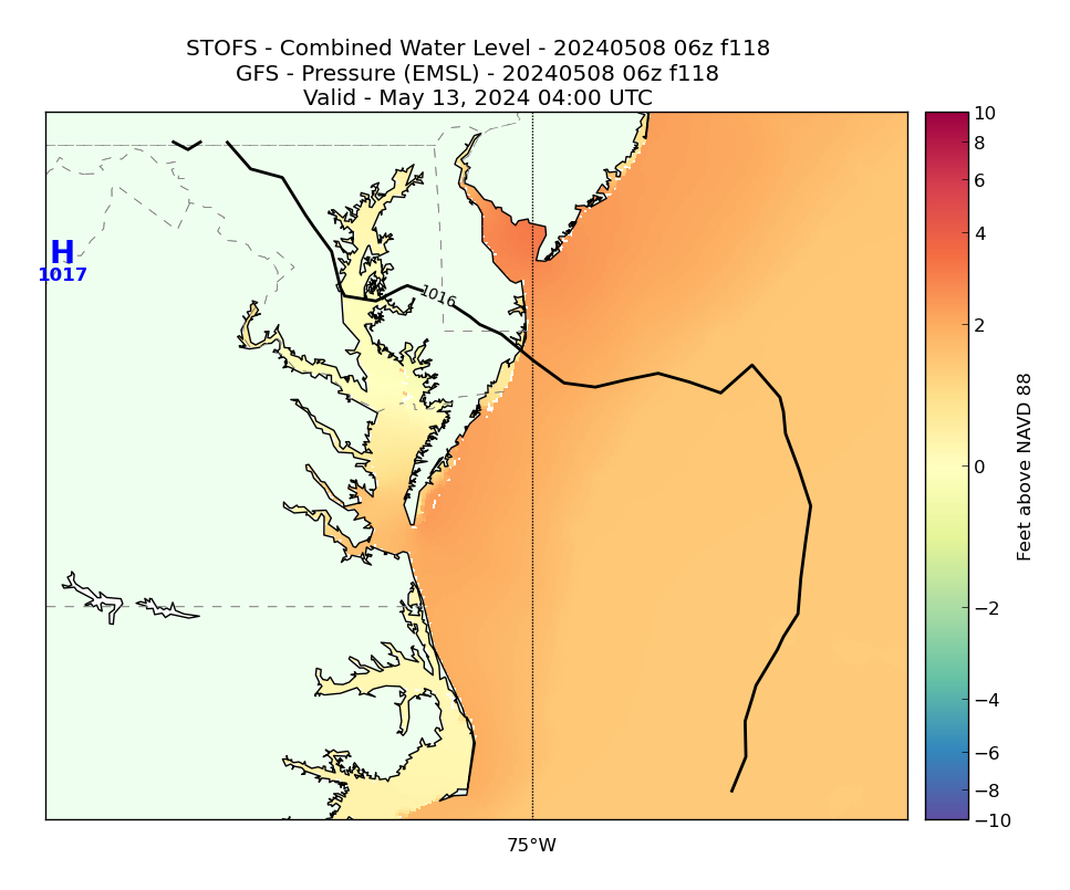 STOFS 118 Hour Total Water Level image (ft)