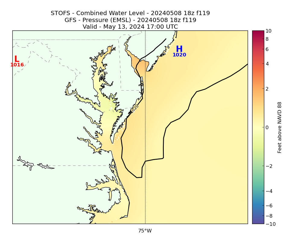STOFS 119 Hour Total Water Level image (ft)
