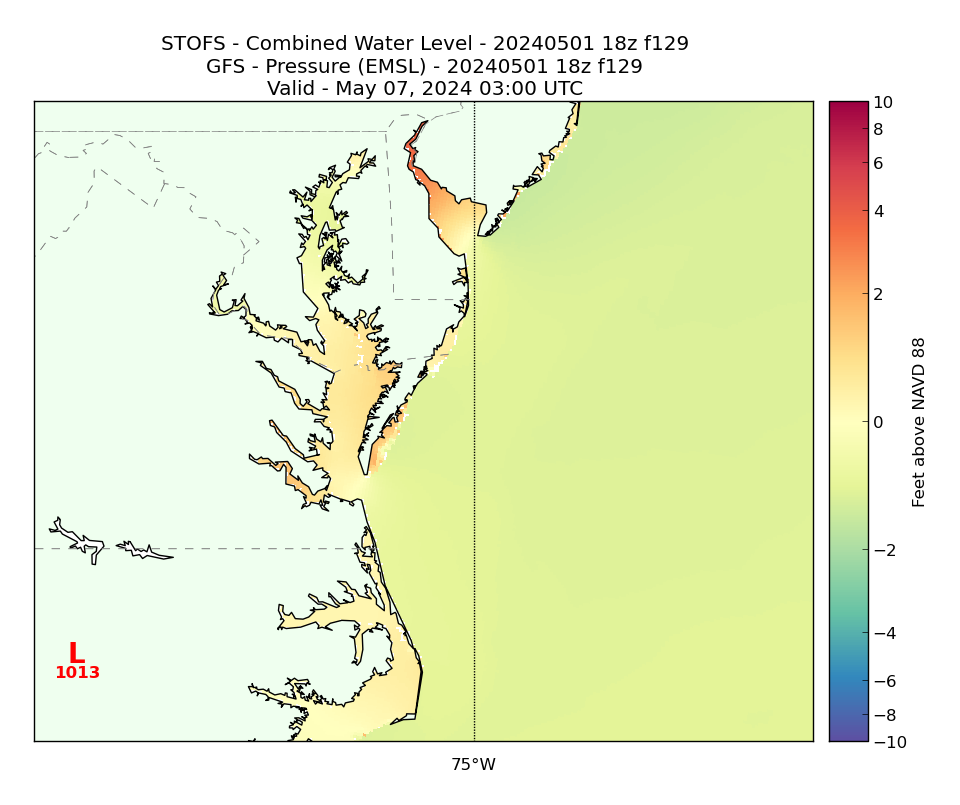 STOFS 129 Hour Total Water Level image (ft)