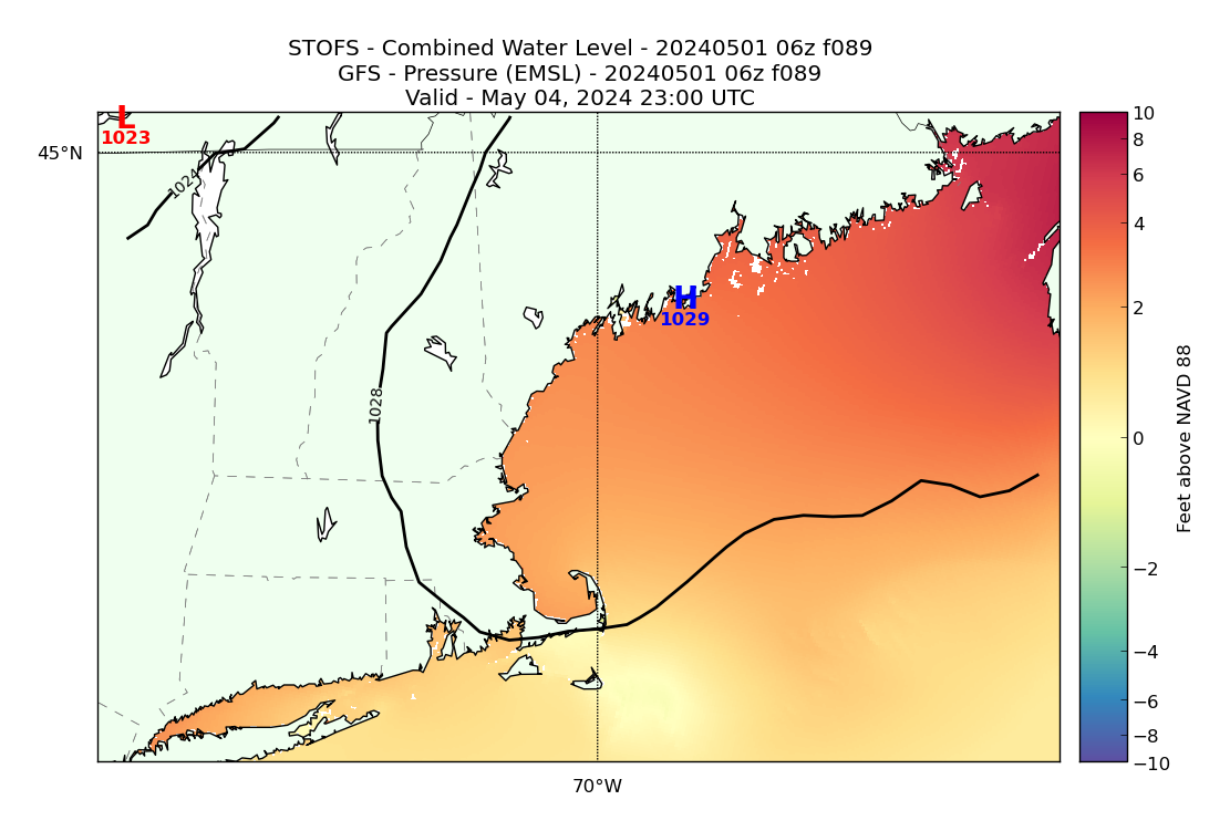 STOFS 89 Hour Total Water Level image (ft)
