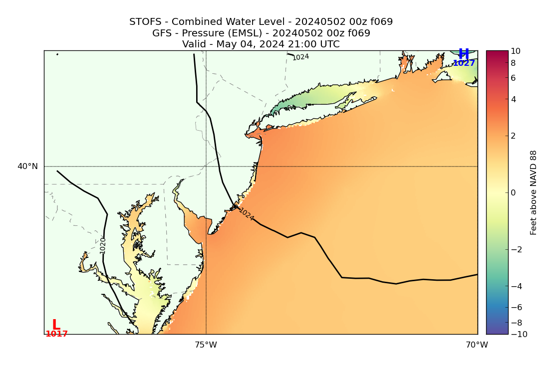 STOFS 69 Hour Total Water Level image (ft)