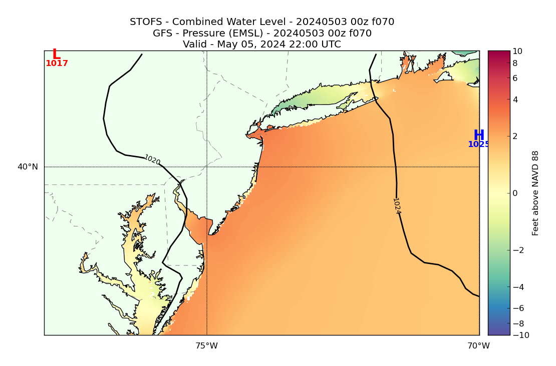 STOFS 70 Hour Total Water Level image (ft)