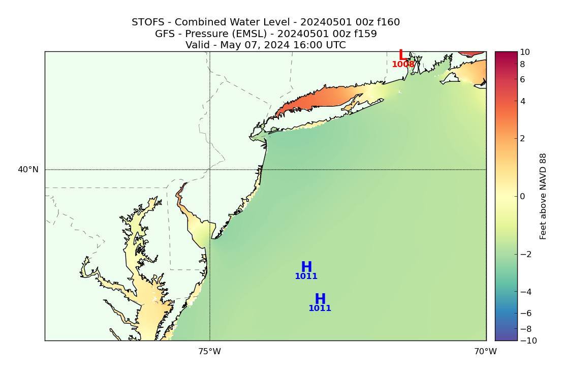 STOFS 160 Hour Total Water Level image (ft)