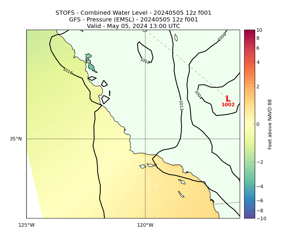 STOFS 1 Hour Total Water Level image (ft)