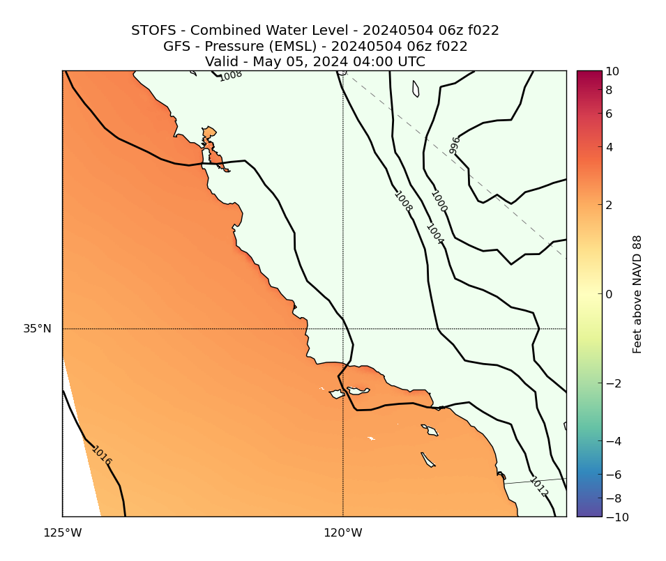 STOFS 22 Hour Total Water Level image (ft)