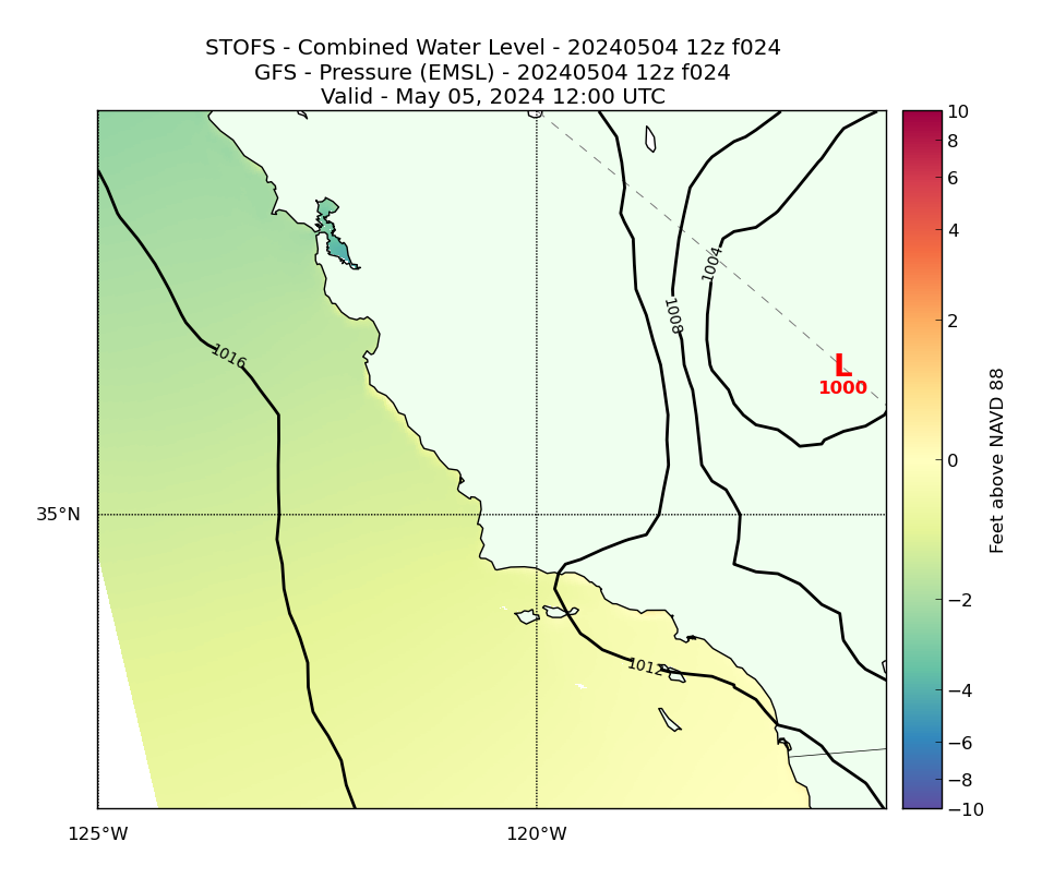 STOFS 24 Hour Total Water Level image (ft)
