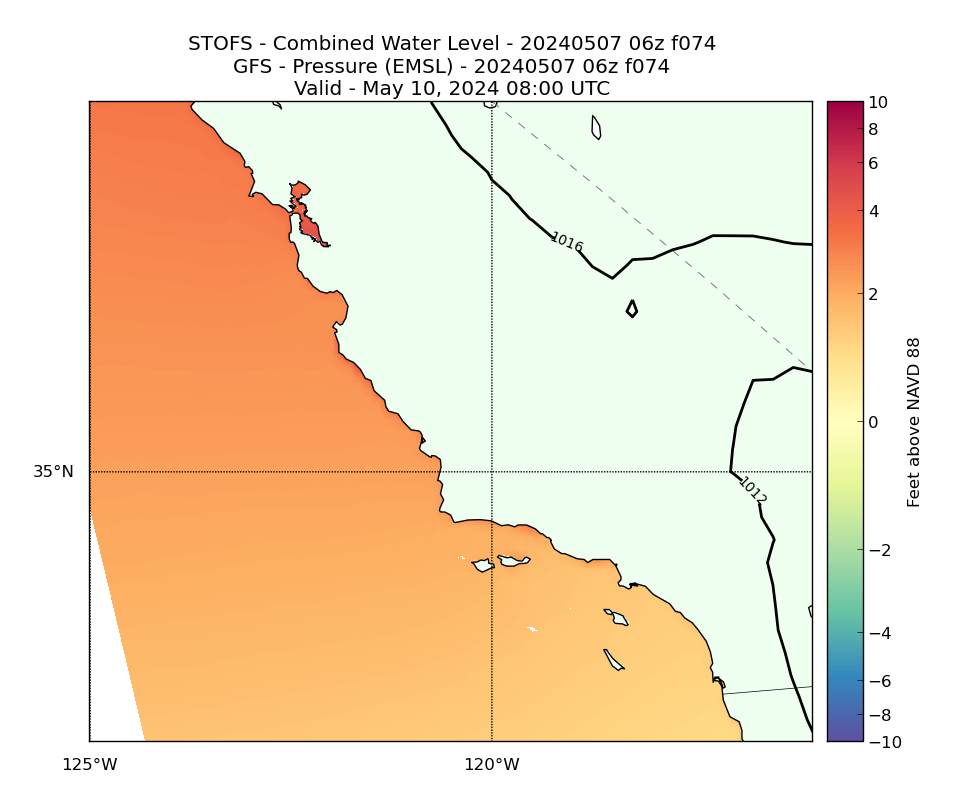 STOFS 74 Hour Total Water Level image (ft)