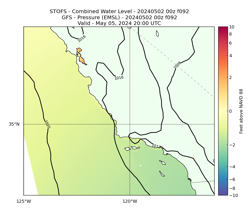 STOFS 92 Hour Total Water Level image (ft)
