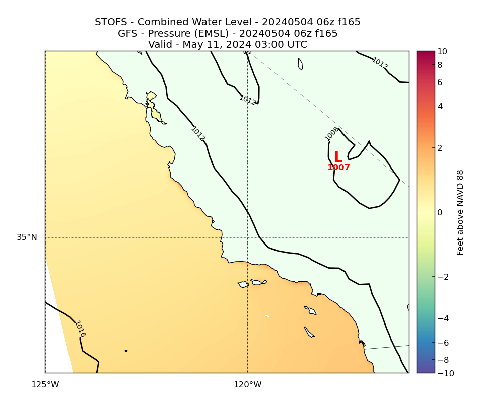 STOFS 165 Hour Total Water Level image (ft)