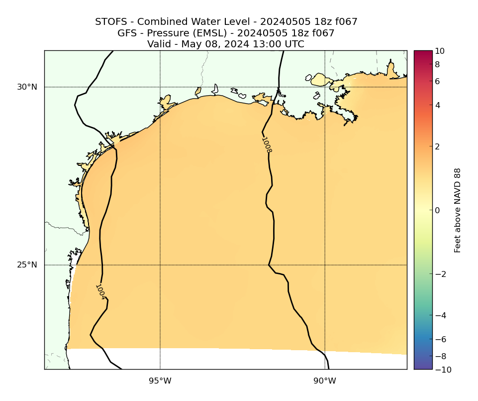 STOFS 67 Hour Total Water Level image (ft)
