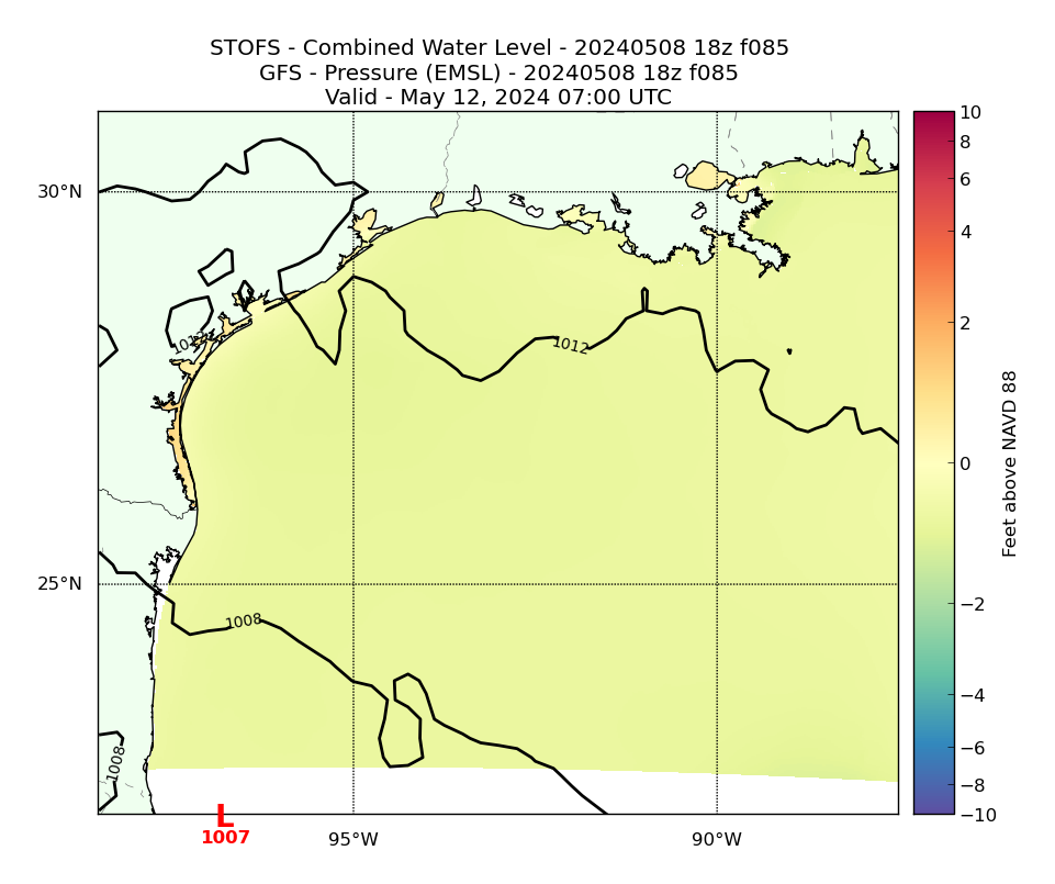 STOFS 85 Hour Total Water Level image (ft)